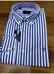 9043-Norwıch Sax Beyaz Çizgili Cotton Slim Fit Gömlek