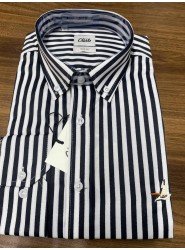 9046-BYMN Siyah Beyaz Çizgili Pamuk Saten Slim Fit Gömlek