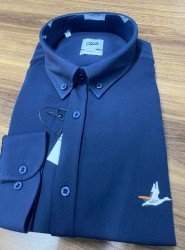 9047-BYMN Lacivert Kırışmaz   Slim Fit Gömlek