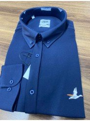 9047-BYMN Lacivert Kırışmaz   Slim Fit Gömlek