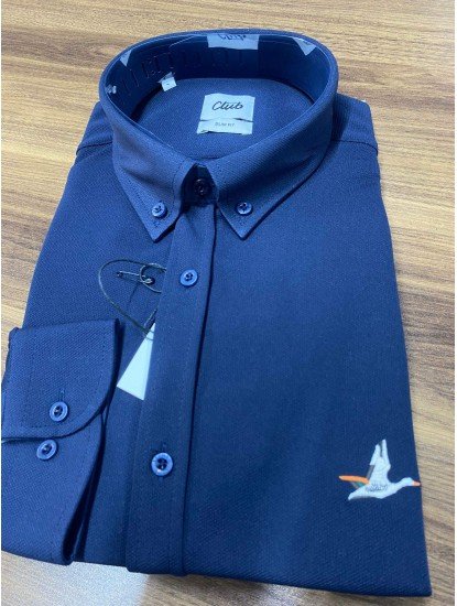 9047-BYMN Lacivert Kırışmaz   Slim Fit Gömlek