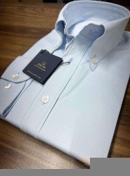 9065-Briva Açık Mavi Slim Fit Dik Yaka Gömlek