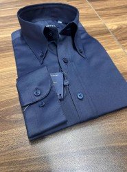 9066-Briva Lacivert Slim Fit Dik Yaka Gömlek