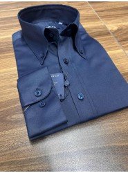 9066-Briva Lacivert Slim Fit Dik Yaka Gömlek