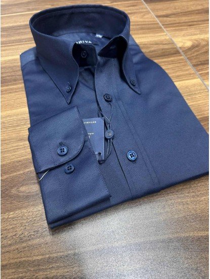 9066-Briva Lacivert Slim Fit Dik Yaka Gömlek