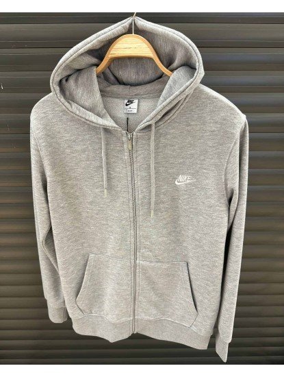 9084-NK Gri Tam Fermuarlı Kapşonlu Sweath