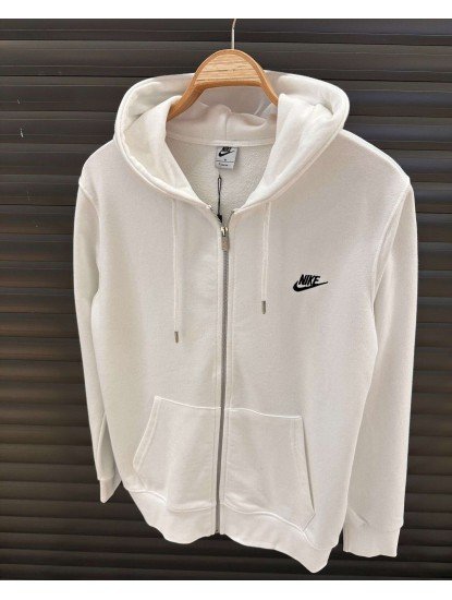 9086-NK Ekru Tam Fermuarlı Kapşonlu Sweath