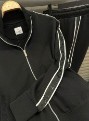 9094-BYMN Siyah Kenarları Şeritli Dik Yaka Tam Fermuarlı  Sweath