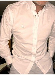 9099-BYMN Beyaz Tona Ton Logolu Comfort Fit  Gömlek