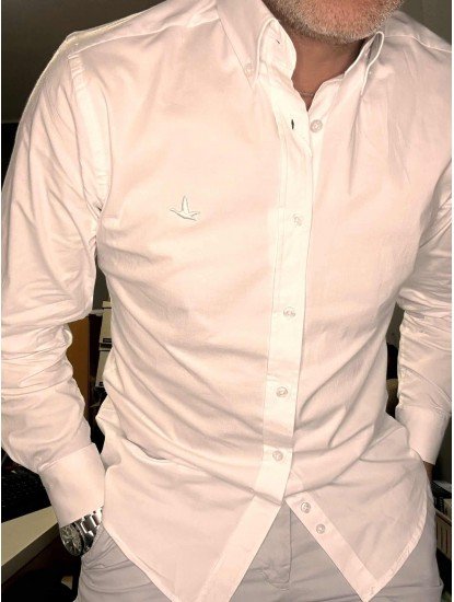 9099-BYMN Beyaz Tona Ton Logolu Comfort Fit  Gömlek