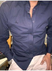 9100-BYMN Lacivert Tona Ton Logolu Comfort Fit  Gömlek