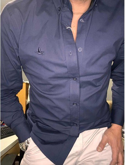 9100-BYMN Lacivert Tona Ton Logolu Comfort Fit  Gömlek