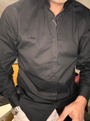 9101-BYMN Siyah Tona Ton Logolu Comfort Fit  Gömlek