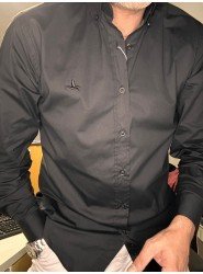 9101-BYMN Siyah Tona Ton Logolu Comfort Fit  Gömlek