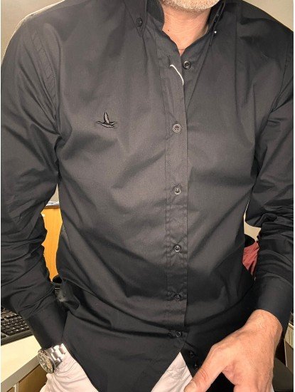9101-BYMN Siyah Tona Ton Logolu Comfort Fit  Gömlek