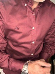 9102-BYMN Bordo Tona Ton Logolu Comfort Fit  Gömlek