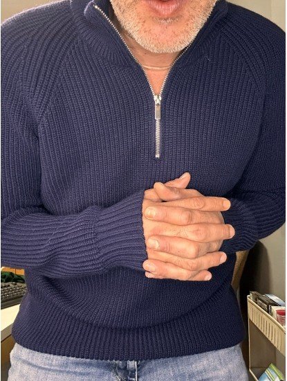 9107-CECE Lacivert Yarım Fermuarlı  Kazak