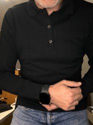 9108-CECE Siyah Polo Yaka Düğmeli Triko