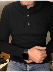 9108-CECE Siyah Polo Yaka Düğmeli Triko