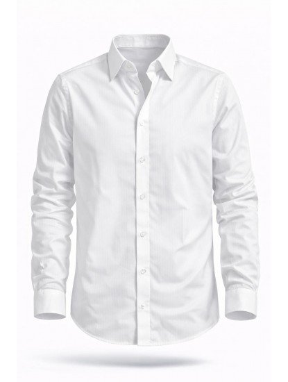 9121-Briva Beyaz Kendinden Desenli Gizli Düğmeli Gömlek