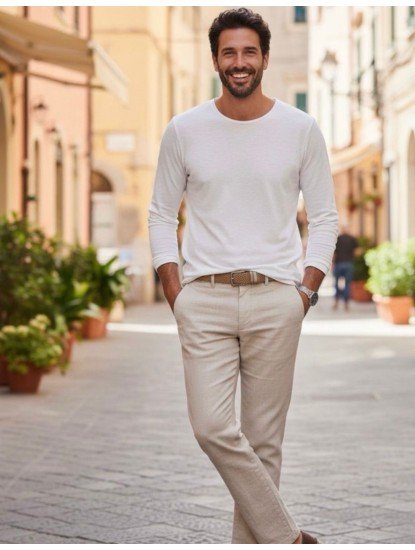 9122-IKKS BEYAZ UZUN KOL GENİŞ YAKA TSHİRT