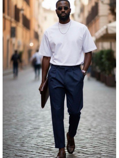 9123-MAVİ BEYAZ KISA KOL LOOSE FIT YARIM BOĞAZLI TSHİRT