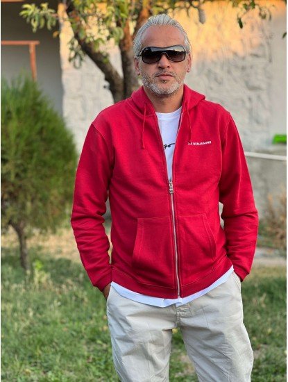6065-Les Benjamin Kırmızı Sweat Fermuarlı Kapşonlu
