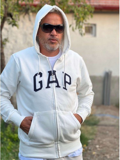 6064-Gap Ekru Sweat Fermuarlı Kapşonlu