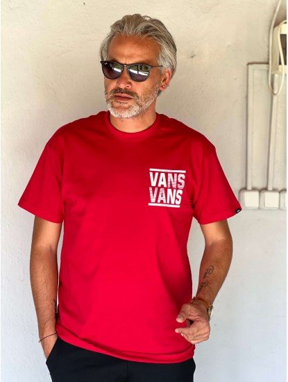 12261-Vans Kırmızı Göğüs ve Sırt Detaylı  Sıfır Yaka Tshirt 